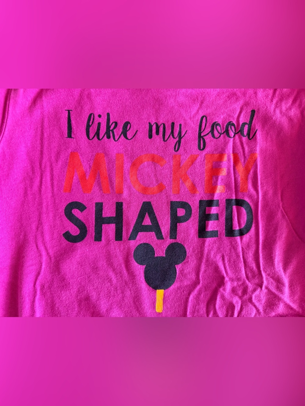 Kids Disney tshirt small shop design I like my food Mickey shaped size M pink - Picture 2 of 6